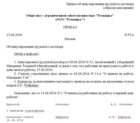 Аннулирование приказа: сущность и последствия