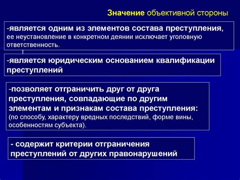 Значение объективной стороны преступления для правосудия