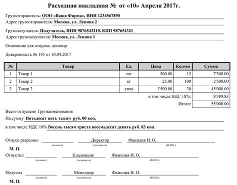 Использование расходной накладной в учете и налогообложении