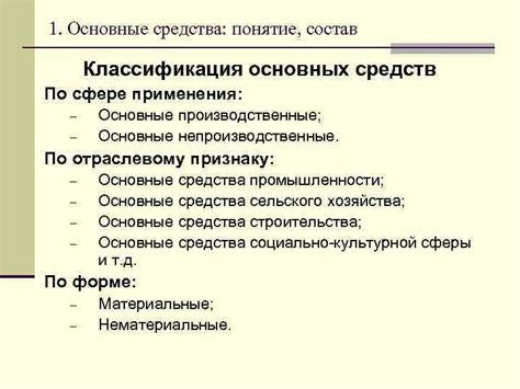 Классификация основных средств по сфере применения