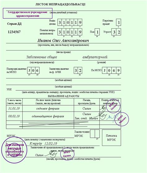 Назначение листа нетрудоспособности