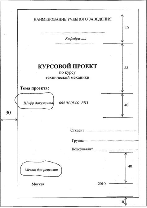 Основные разделы, которые нужно указать на титульном листе проекта