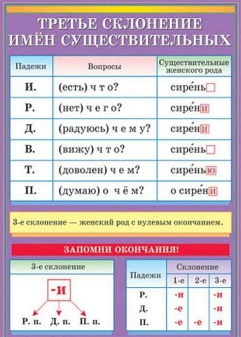 Правила склонения существительных из третьей категории