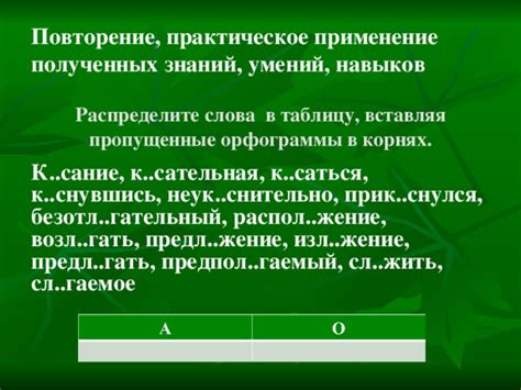 Практическое применение полученных знаний и навыков