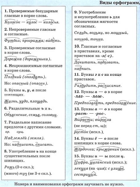 Примеры видов орфограмм для наглядности