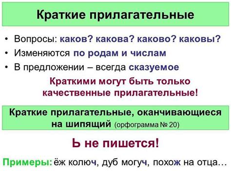 Примеры краткой формы