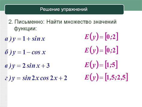 Примеры нахождения области значений функции