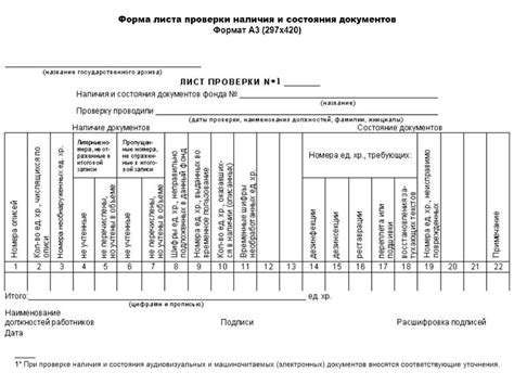 Проверка наличия и состояние документов