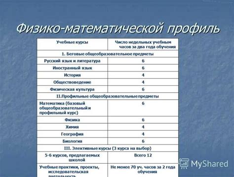 Профильные предметы в математическом классе