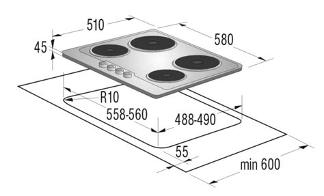 Размеры стандартных встраиваемых варочных панелей