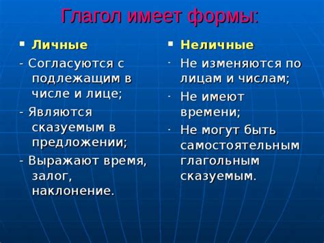 Роль личной формы глагола в предложении