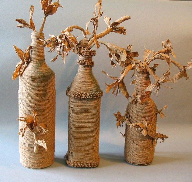 Декор бутылки своими руками: шпагатом, джутом, нитками или бечевкой